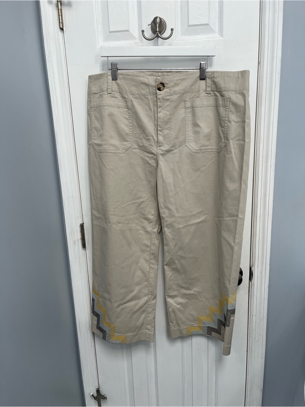 Anthropologie Maeve Hallee Embroidered Cropped Wide-Leg Pants Beige 18W New